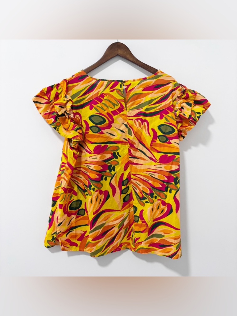 Terra & Sky Tropical Floral Flutter Ruffle Cap Sleeve Blouse Womens Size 1X Art - Picture 5 of 14